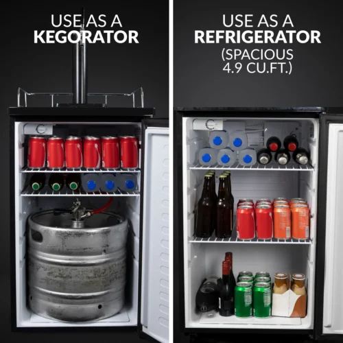 HomeCraft™ 4.9 Cu. Ft. Full Size Kegerator Draft Beer Dispenser, Black Stainless Steel -Nostalgia Food BK49BS text06 scaled