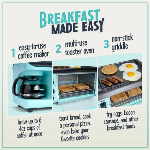 Retro 3-in-1 Family Size Breakfast Station, Aqua -Nostalgia Food BSET300AQ 02 MadeEasy