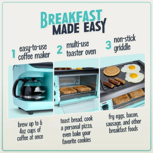 Retro 3-in-1 Family Size Breakfast Station, Aqua -Nostalgia Food BSET300AQ 02 MadeEasy scaled
