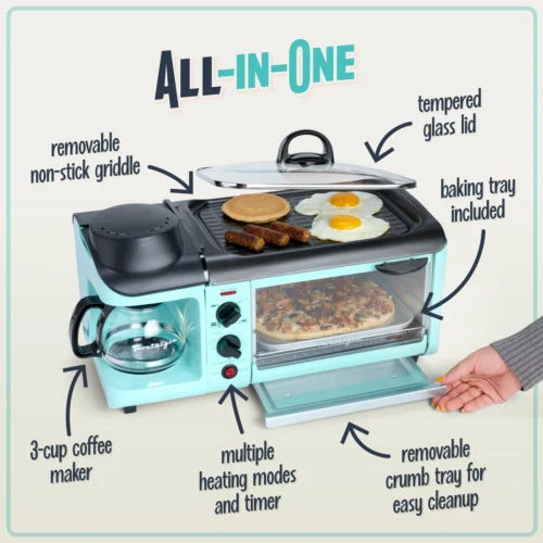 Retro 3-in-1 Family Size Breakfast Station, Aqua -Nostalgia Food BSET300AQ 03 allinone