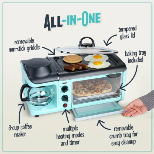 Retro 3-in-1 Family Size Breakfast Station, Aqua -Nostalgia Food BSET300AQ 03 allinone