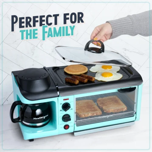Retro 3-in-1 Family Size Breakfast Station, Aqua -Nostalgia Food BSET300AQ 06 perfectsize