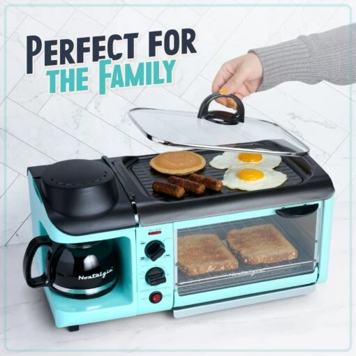 Retro 3-in-1 Family Size Breakfast Station, Aqua -Nostalgia Food BSET300AQ 06 perfectsize