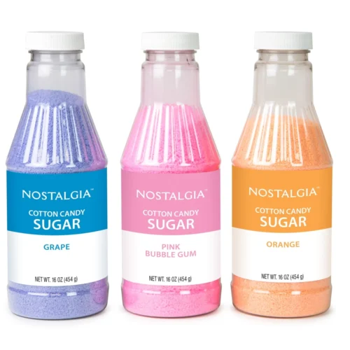 Cotton Candy Flossing Sugar - Grape, Pink Bubble Gum, Orange - 3 Pack -Nostalgia Food CCFS300 GW Bottles straightothermainoption scaled