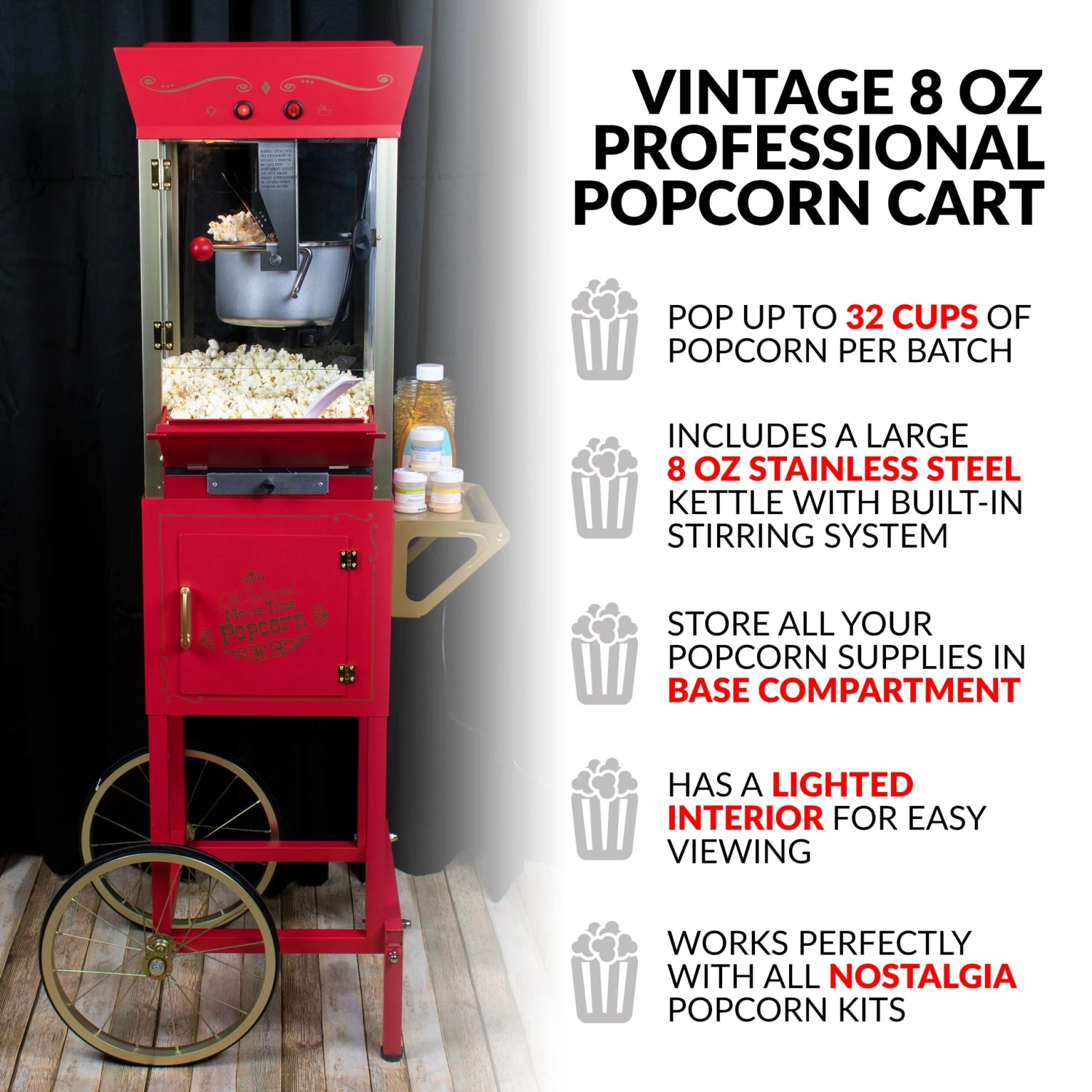 Vintage Professional Popcorn Cart - NEW 8-Ounce Kettle - 53 Inches Tall 3 Vintage Professional Popcorn Cart - NEW 8-Ounce Kettle - 53 Inches Tall - Image 3
