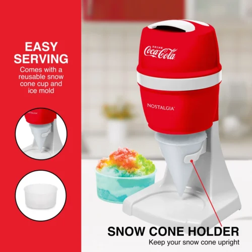 Coca-Cola Electric Shaved Ice & Snow Cone Maker -Nostalgia Food CKESHVICE2CR 04serving scaled