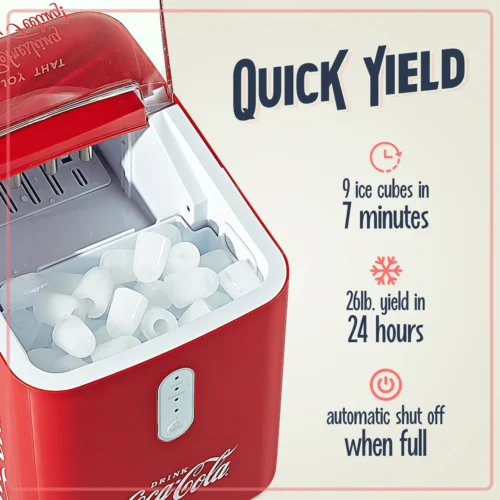 Coca-Cola Self Cleaning 26-Pound Automatic Ice Maker -Nostalgia Food CKICEBSC26CR feature 02 scaled