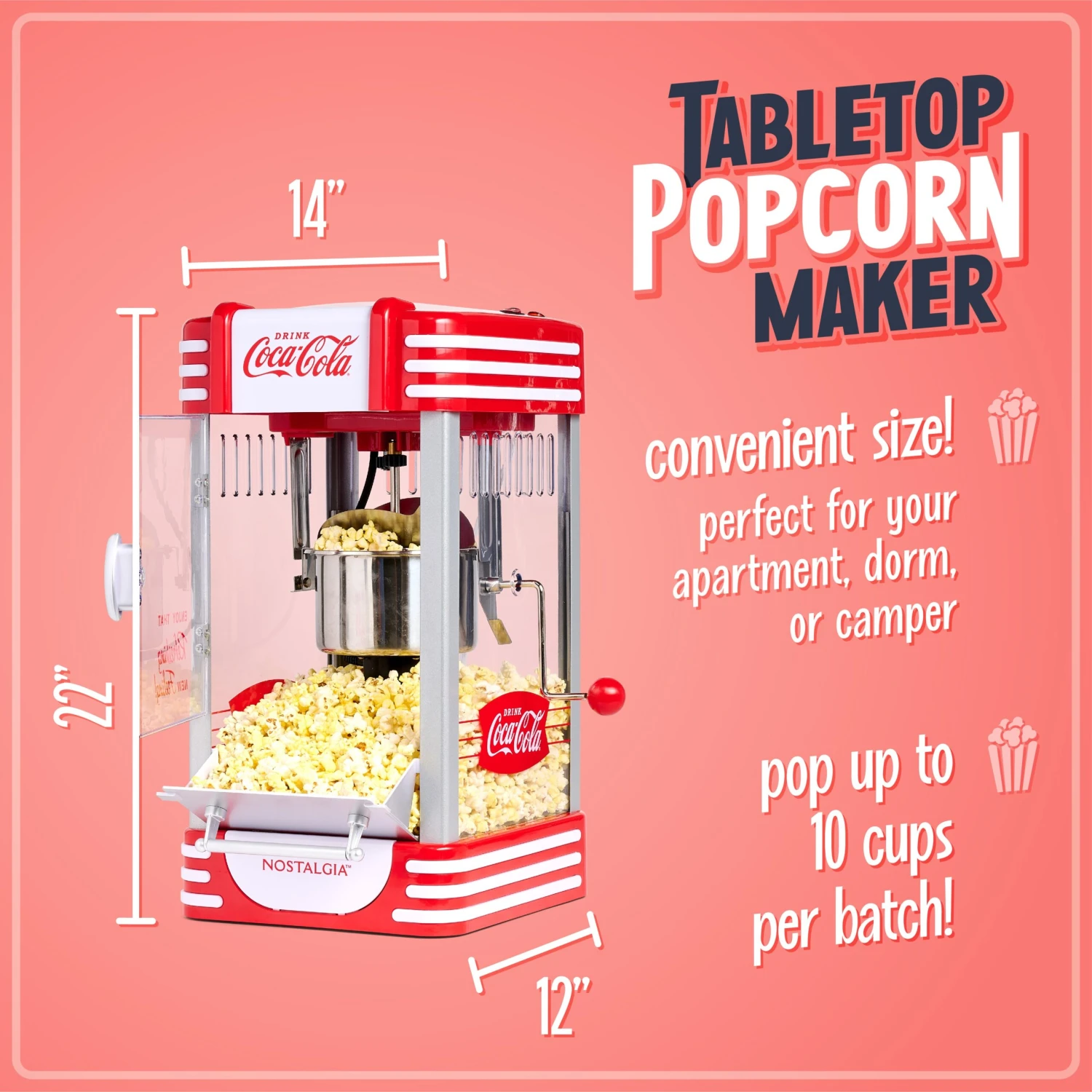 Coca-Cola 2.5-Oz. Kettle Popcorn Maker, Red 2 Coca-Cola 2.5-Oz. Kettle Popcorn Maker, Red - Image 2