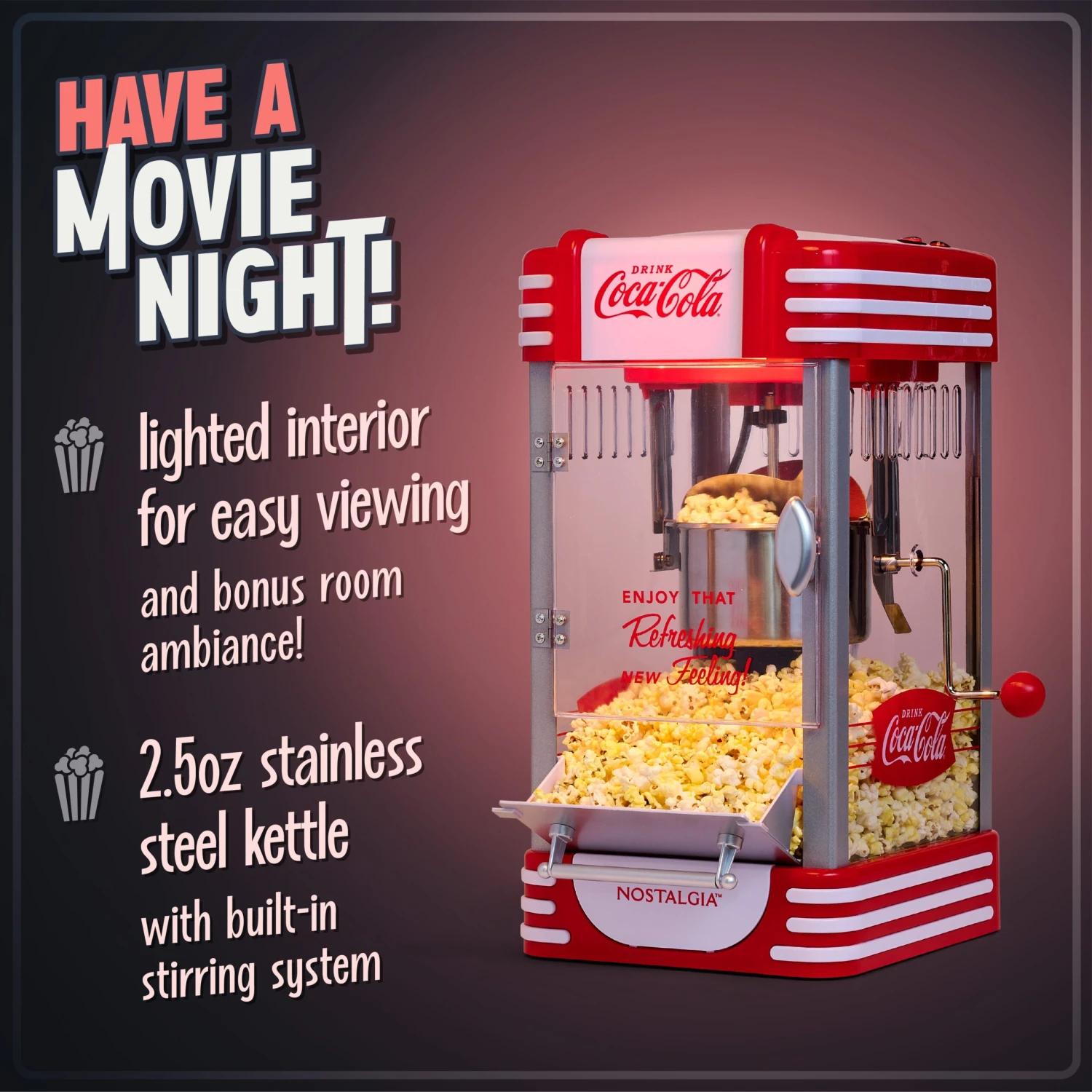 Coca-Cola 2.5-Oz. Kettle Popcorn Maker, Red 3 Coca-Cola 2.5-Oz. Kettle Popcorn Maker, Red - Image 3