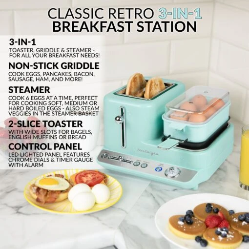 Retro 3-in-1 Breakfast Station, Aqua -Nostalgia Food CLBS3AQ feature 01