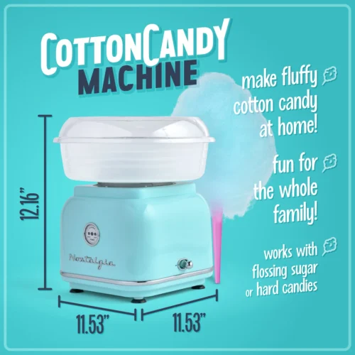 Classic Retro Hard & Sugar-Free Candy Cotton Candy Maker, Aqua -Nostalgia Food CLCM8AQ feature 01