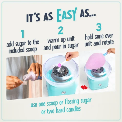 Classic Retro Hard & Sugar-Free Candy Cotton Candy Maker, Aqua -Nostalgia Food CLCM8AQ feature 03