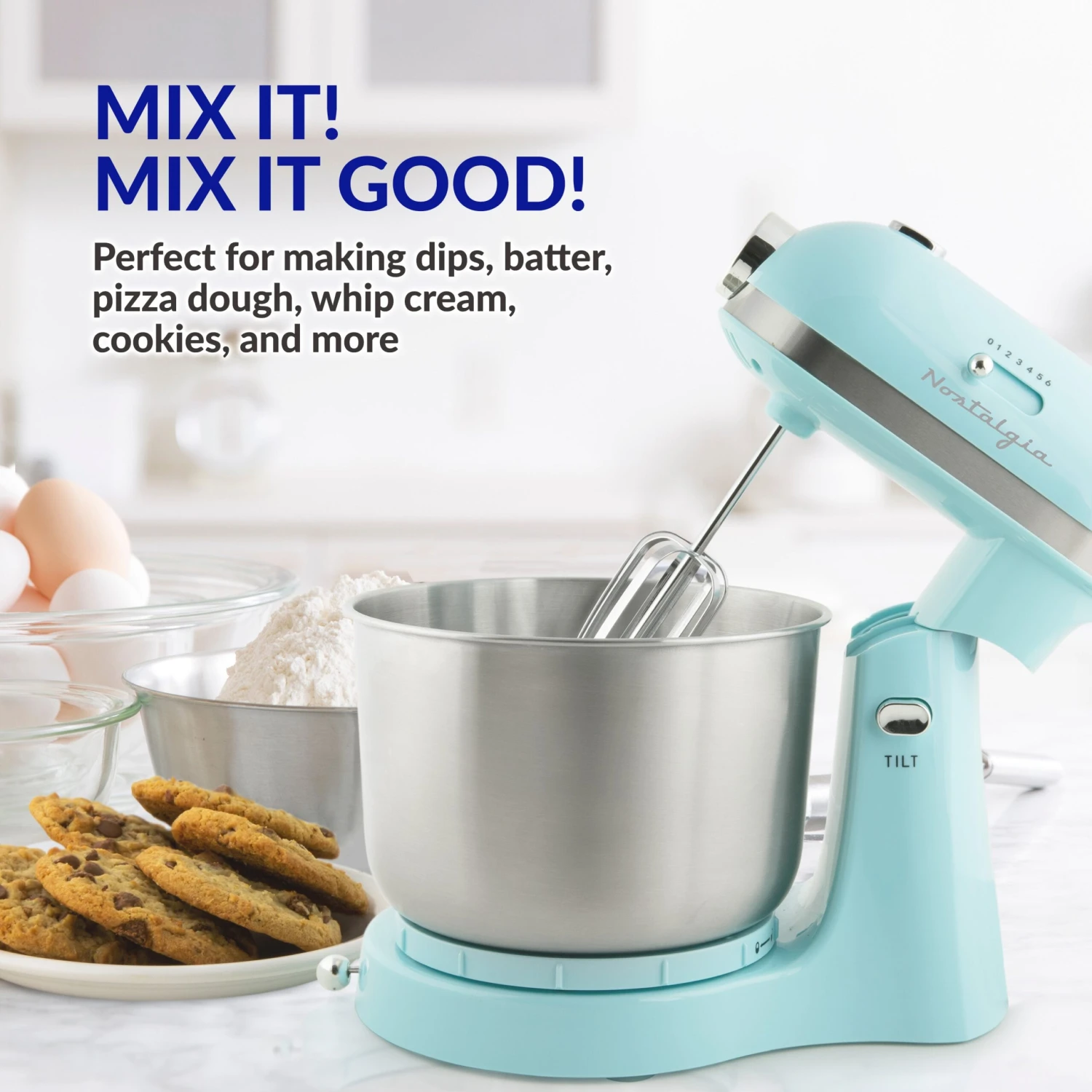 3.5 Qt Retro Stand Mixer With Tilt Head And Stainless Steel Bowl, Aqua 2 3.5 Qt Retro Stand Mixer With Tilt Head And Stainless Steel Bowl, Aqua - Image 2