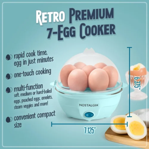 Retro Premium 7-Egg Capacity Electric Egg Cooker, Aqua 11 Retro Premium 7-Egg Capacity Electric Egg Cooker, Aqua -Nostalgia Food EC7AQ 01 scaled