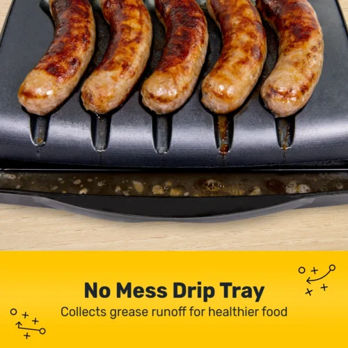 Nostalgia Game Day Sausage And Brat 5 Link Electric Grill With Oil Drip Tray -Nostalgia Food GDBRT5SS 02 DripTray scaled