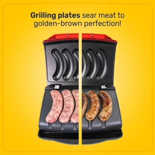 Nostalgia Game Day Sausage And Brat 5 Link Electric Grill With Oil Drip Tray -Nostalgia Food GDBRT5SS GrillingPlates04 scaled