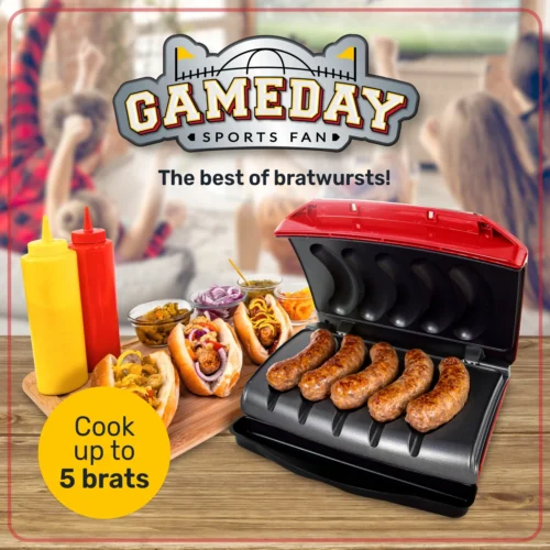 Nostalgia Game Day Sausage And Brat 5 Link Electric Grill With Oil Drip Tray -Nostalgia Food GDBRT5SS Main01 scaled