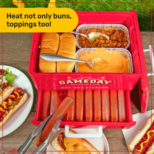 Nostalgia Game Day Hot Dog Steamer And Bun Warmer -Nostalgia Food GDHDS206RDSL 02 steameroverhead scaled