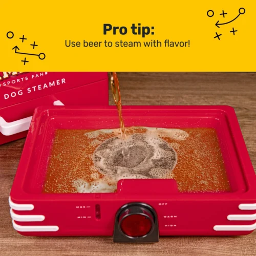 Nostalgia Game Day Hot Dog Steamer And Bun Warmer -Nostalgia Food GDHDS206RDSL 03 protip scaled