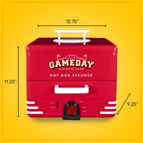 Nostalgia Game Day Hot Dog Steamer And Bun Warmer -Nostalgia Food GDHDS206RDSL 05 Measurements scaled