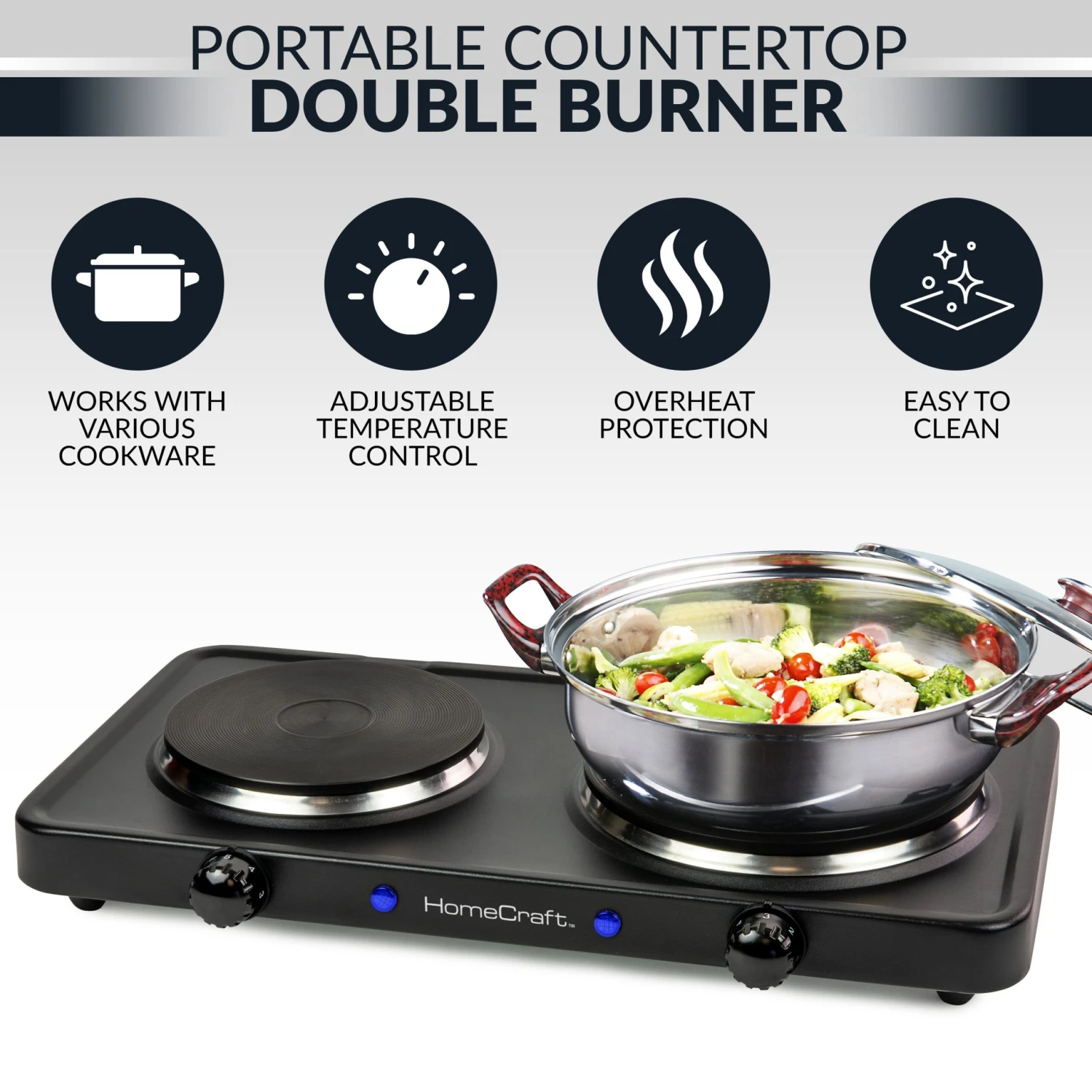 HomeCraft™ Double Burner Hot Plate 2 HomeCraft™ Double Burner Hot Plate - Image 2