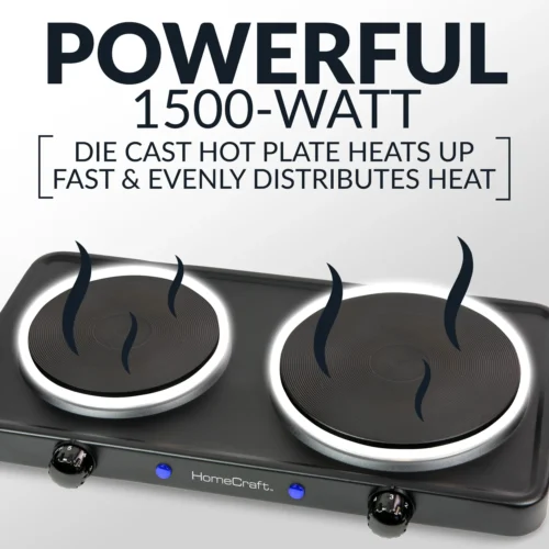HomeCraft™ Double Burner Hot Plate 9 HomeCraft™ Double Burner Hot Plate -Nostalgia Food HCDB15BK feature 02 scaled