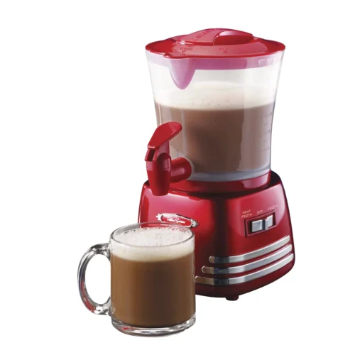 Retro 32-Ounce Hot Chocolate, Milk Frother, Cappuccino, Mocha, Latte Maker And Dispenser