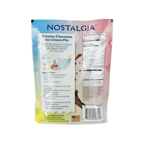 New 2-Quart Homemade Premium Ice Cream Starter Mix (8-Pack) -Nostalgia Food ICMX8CH Chocolate Ice Cream Mix Back scaled