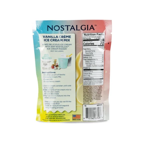 New 2-Quart Homemade Premium Ice Cream Starter Mix (8-Pack) -Nostalgia Food ICMX8VN VanillaIce Cream Mix Back scaled