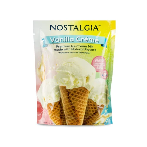 New 2-Quart Homemade Premium Ice Cream Starter Mix (8-Pack) -Nostalgia Food ICMX8VN Vanilla VanillaIce Cream Mix Front 1 scaled