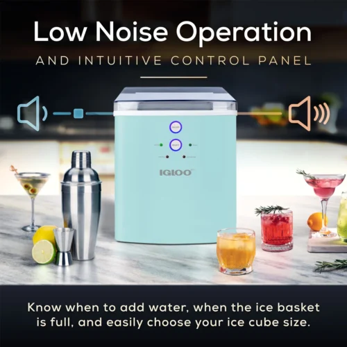 Igloo 33-Pound Automatic Portable Countertop Ice Maker Machine, Aqua -Nostalgia Food IGICEB33AQ 04 QuietCleaning scaled
