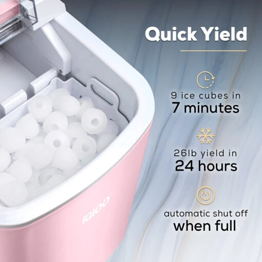 IGLOO® 26-Pound Automatic Self-Cleaning Portable Countertop Ice Maker Machine With Handle, Pink -Nostalgia Food IGLICEB26HNPK feature 02
