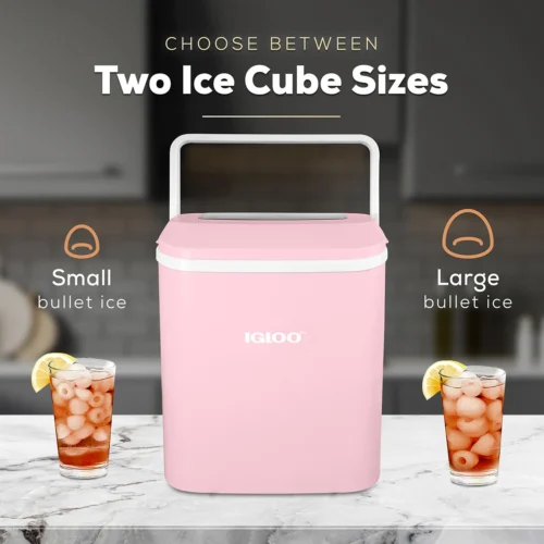 IGLOO® 26-Pound Automatic Self-Cleaning Portable Countertop Ice Maker Machine With Handle, Pink -Nostalgia Food IGLICEB26HNPK feature 03