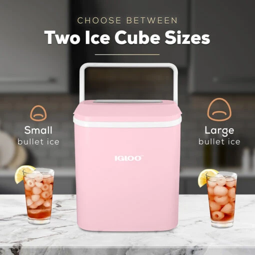 IGLOO® 26-Pound Automatic Self-Cleaning Portable Countertop Ice Maker Machine With Handle, Pink -Nostalgia Food IGLICEB26HNPK feature 03