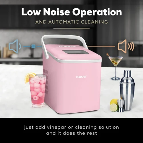 IGLOO® 26-Pound Automatic Self-Cleaning Portable Countertop Ice Maker Machine With Handle, Pink -Nostalgia Food IGLICEB26HNPK feature 04