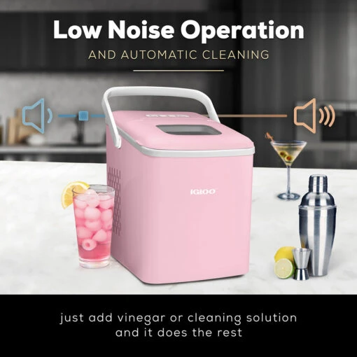 IGLOO® 26-Pound Automatic Self-Cleaning Portable Countertop Ice Maker Machine With Handle, Pink -Nostalgia Food IGLICEB26HNPK feature 04