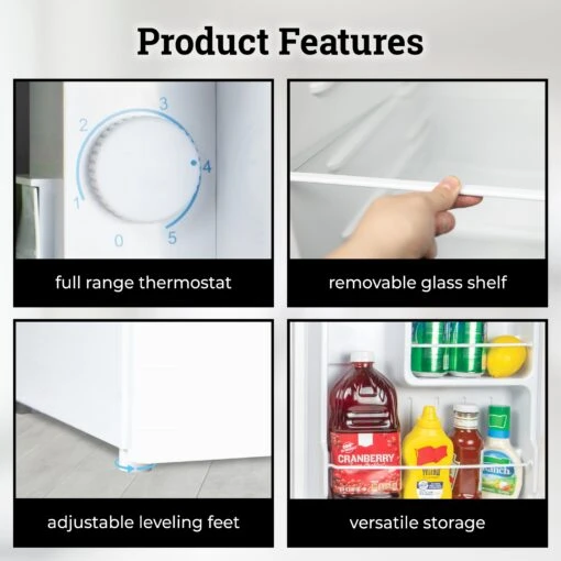 Igloo 1.6 Cu.Ft. Refrigerator With Freezer, White -Nostalgia Food IRF16WH6A feature 02