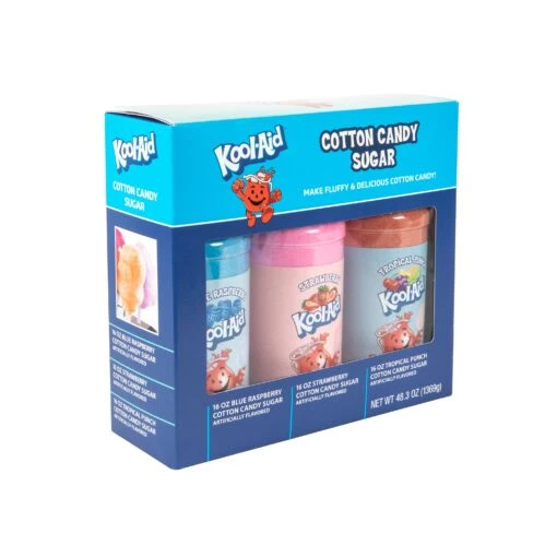 Kool-Aid Cotton Candy Flossing Sugar – Blue Raspberry, Strawberry, Tropical Punch – 3 Pack