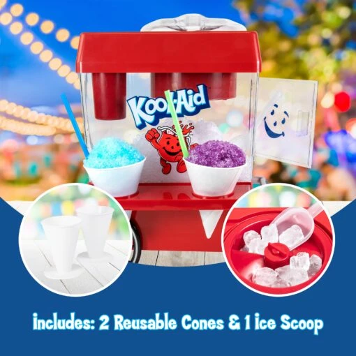 Kool-Aid Snow Cone Maker & Shaved Ice Storage -Nostalgia Food KASCM525RD Includes 02