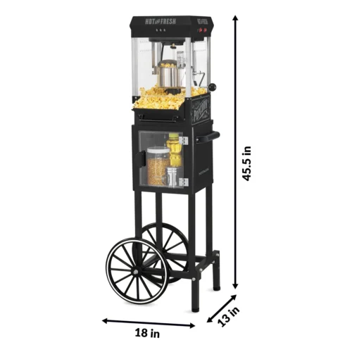 2.5 Ounce Popcorn Cart, 10-Cup, With 5-Quart Popcorn Bowl, 45-Inches Tall -Nostalgia Food KPM220CTBK 06 scaled