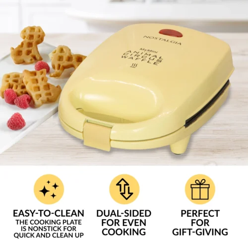 MyMini™ Animal Circus Waffle Maker, Yellow -Nostalgia Food MANWFL4YW 02 scaled