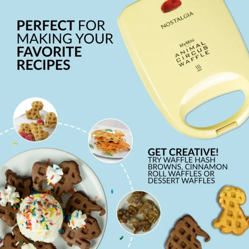 MyMini™ Animal Circus Waffle Maker, Yellow -Nostalgia Food MANWFL4YW 05 scaled