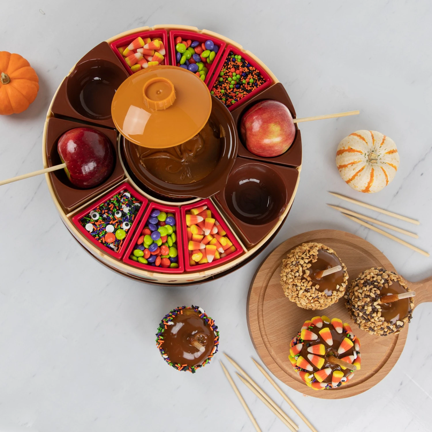 Lazy Susan Chocolate & Caramel Apple Party With Heated Fondue Pot, 25 Sticks, Decorating And Toppings Trays 8 Lazy Susan Chocolate & Caramel Apple Party With Heated Fondue Pot, 25 Sticks, Decorating And Toppings Trays - Image 8