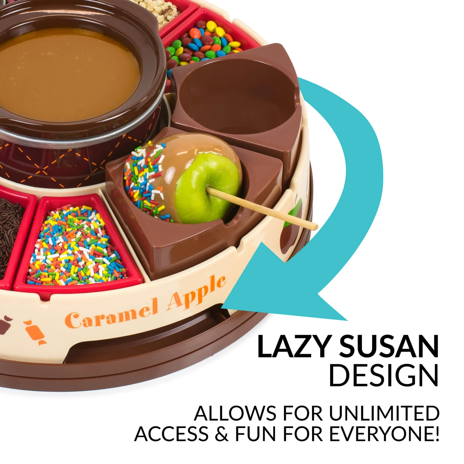 Lazy Susan Chocolate & Caramel Apple Party With Heated Fondue Pot, 25 Sticks, Decorating And Toppings Trays 4 Lazy Susan Chocolate & Caramel Apple Party With Heated Fondue Pot, 25 Sticks, Decorating And Toppings Trays - Image 4