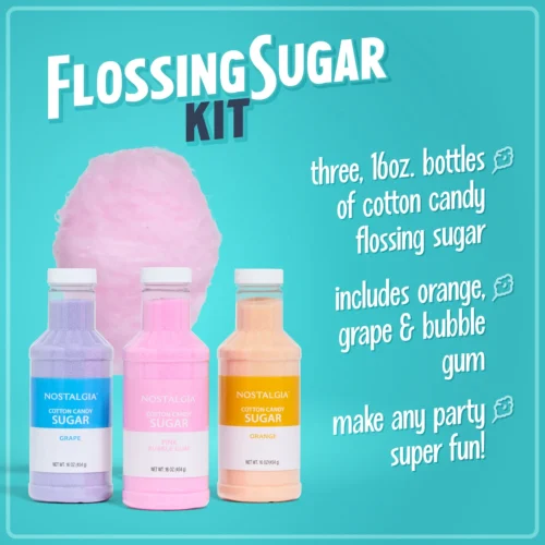 Cotton Candy Flossing Sugar - Grape, Pink Bubble Gum, Orange - 3 Pack -Nostalgia Food NCCFS301 01 mainfeatures 0f9fc7df 96bc 4460 ac84 4e5b16b269d1