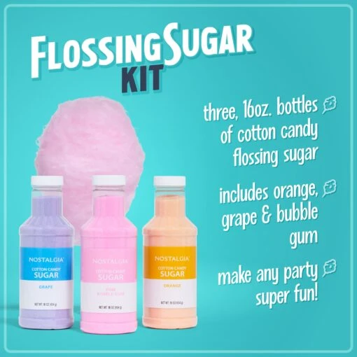 Cotton Candy Flossing Sugar - Grape, Pink Bubble Gum, Orange - 3 Pack -Nostalgia Food NCCFS301 01 mainfeatures 0f9fc7df 96bc 4460 ac84 4e5b16b269d1