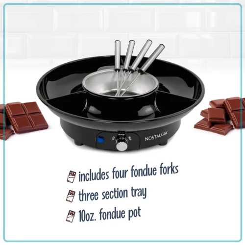10-Ounce Electric Fondue Party Set 12 10-Ounce Electric Fondue Party Set -Nostalgia Food NFPS4BK 02 dippingforks scaled