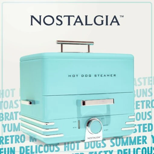 Large Diner Style Hot Dog Steamer, 20 Hot Dogs, 6 Buns, Aqua -Nostalgia Food NHDS206AQ 05 image