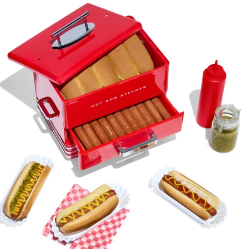 Large Diner Style Hot Dog Steamer -Nostalgia Food NHDS206RD 07 overhead scaled