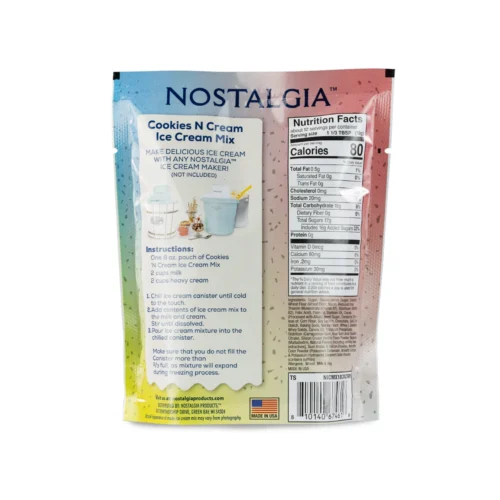 New 2-Quart Homemade Premium Ice Cream Starter Mix (8-Pack) -Nostalgia Food NICMX8CKCRM CookiesNCream Back scaled